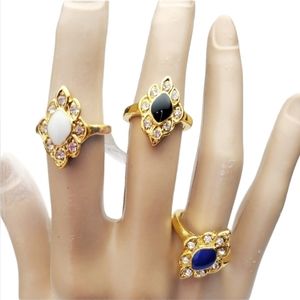 Gold plated black white blue cocktail ring Christmas gift
